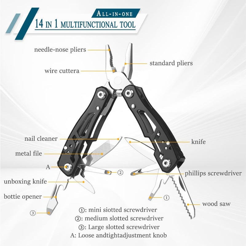 Samest MINI Multitool Pliers, Birthday Christmas Gifts for Men Boyfriend Dad Husband Women, Pocket Knife 14-In-1, Rugged and Practical Portable Computer and Bike Gadgets, Black Camping and Survival Tools - Image 3